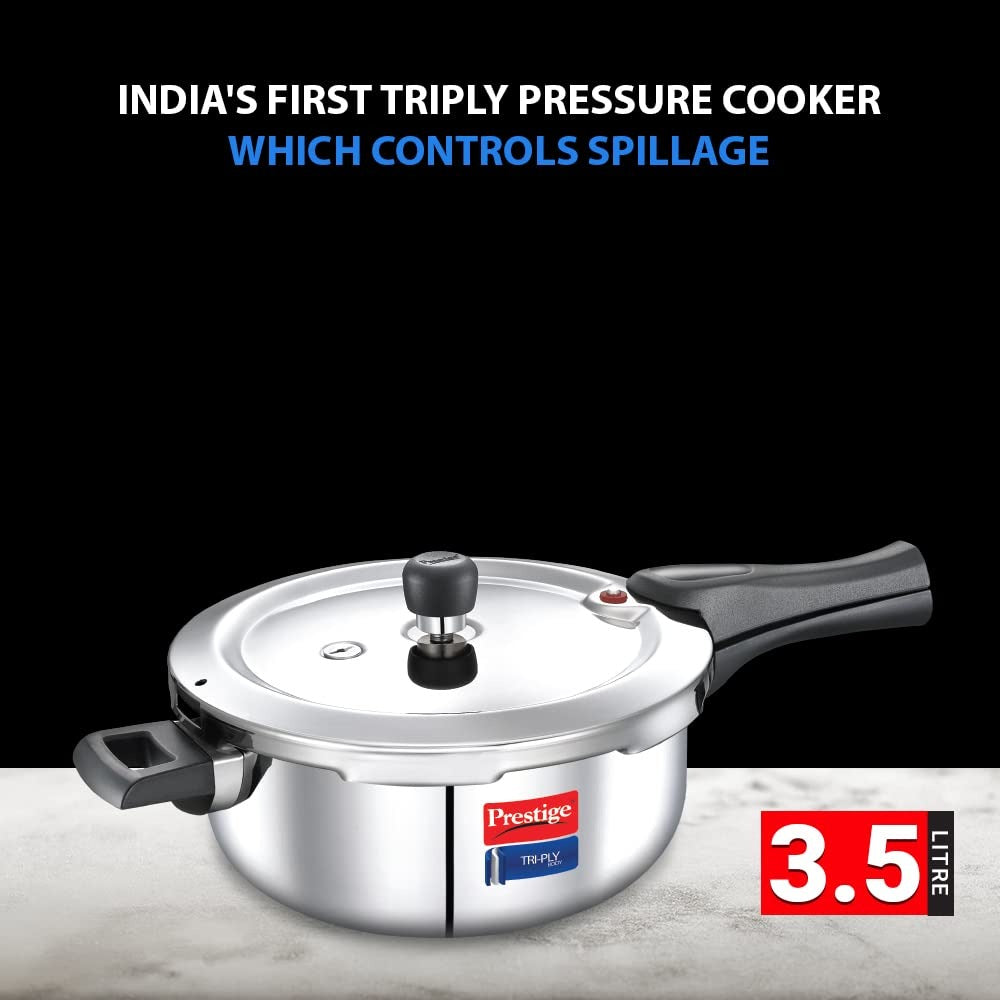 Prestige Svachh Triply Outer Lid Pressure Cooker with Unique Deep Lid, 3.5 Litre, Silver, Stainless Steel