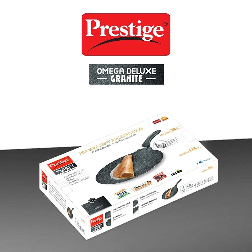 Prestige Omega Deluxe Granite Flat Dosa Tawa | Black | 28 cm