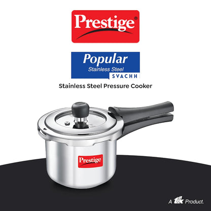 Prestige Svachh Popular Spillage Control Stainless Steel Outer Lid Pressure Cooker, 1.5 L (Silver)