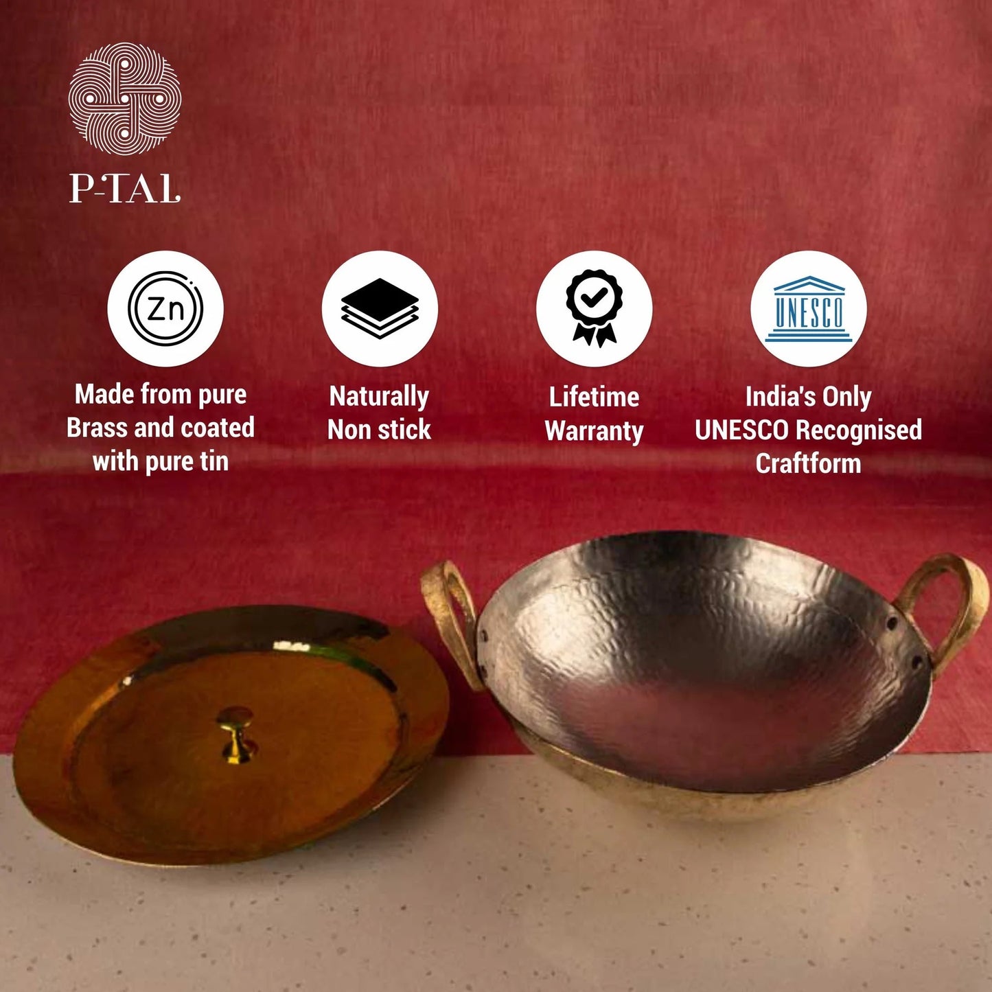 Ayurveda Starter Kit (1 Brass Kadhai, 1 Copper Tumbler, 1 Kansa (Bronze) Thaali - 10.5") | Brass Cookware
