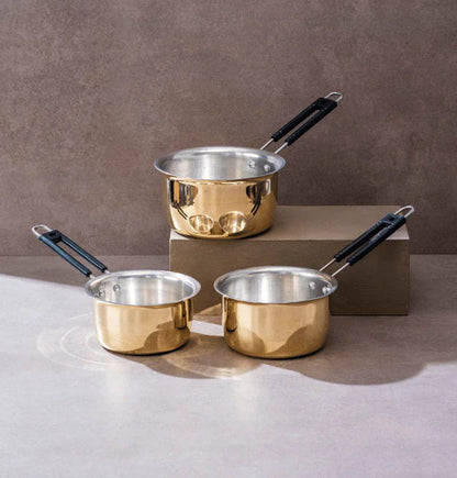 Set Of 3 Brass Saucepans (1L, 1.5L, 2L) | Brass Cookware