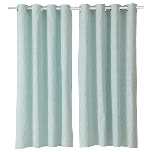 IKEA ADELHILD Curtains, 1 pair, white/turquoise, 145x150 cm (57x59 ") | IKEA Curtains | Eachdaykart