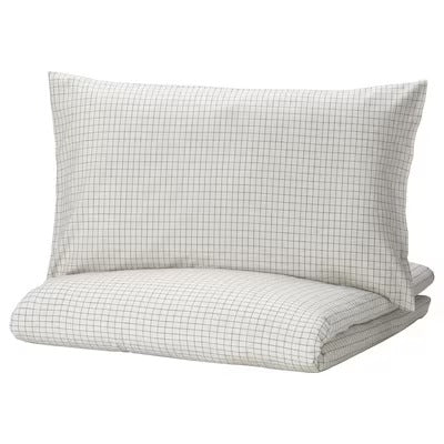 IKEA AKERFIBBLA Duvet cover and pillowcase, white black/check, 150x200/50x80 cm (59x79/20x31 ") | IKEA Bed linen | Eachdaykart
