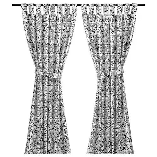 IKEA AKERKULLA Curtains with tie-backs, 1 pair, grey/white, 145x150 cm (57x59 ") | IKEA Curtains | Eachdaykart