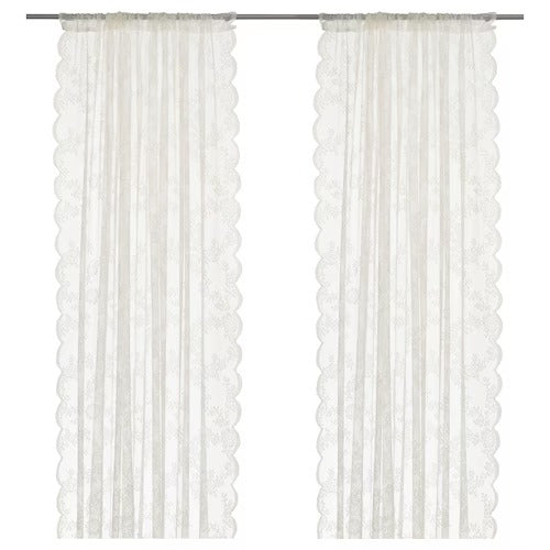 IKEA ALVINE SPETS Net curtains, 1 pair, off-white, 145x250 cm (57x98 ") | IKEA Curtains | Eachdaykart