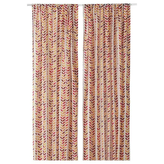 IKEA APELHOSTMAL Curtains, 1 pair, leaf pattern/multicoloured, dark, 145x250 cm (57x98 ") | IKEA Curtains | Eachdaykart