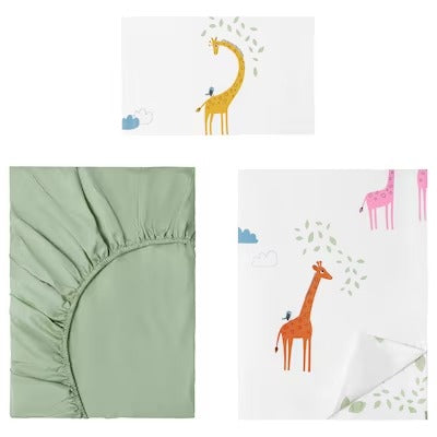 IKEA BERGFINK 3-piece bedlinen set with bag, green giraffe, 150x200/50x80 cm (59x78 3/4/19 5/8x31 1/2 ") | IKEA Bed linen | Eachdaykart