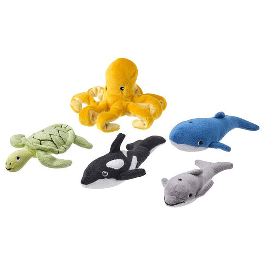 IKEA BLAVINGAD 5-piece soft toy set, ocean animals/mixed colours | IKEA Soft toys
