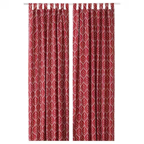IKEA BRITTKARIN Curtains, 1 pair, leaf patterned/red, 145x150 cm (57x59 ") | IKEA Curtains | Eachdaykart