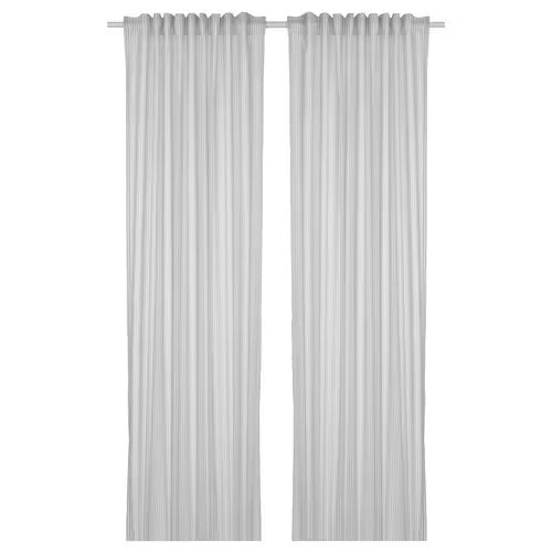IKEA BYMOTT Curtains, 1 pair, white/light grey striped, 120x250 cm (47x98 ") | IKEA Curtains | Eachdaykart