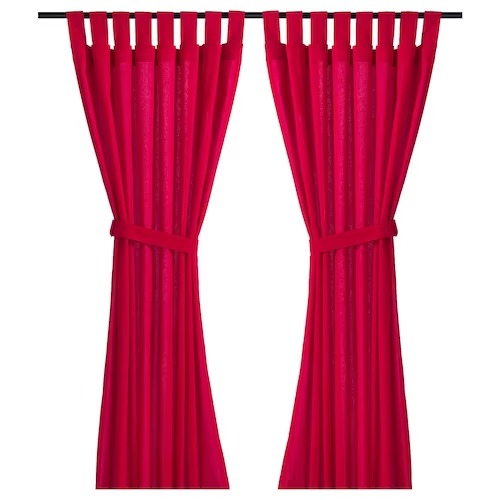 IKEA DITTE Curtains with tie-backs, 1 pair, bright red, 145x150 cm (57x59 ") | IKEA Curtains | Eachdaykart