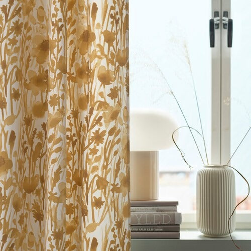 IKEA FLENTIMOTEJ Curtains, 1 pair, light beige/floral pattern, 145x250 cm (57x98 ") | IKEA Curtains | Eachdaykart