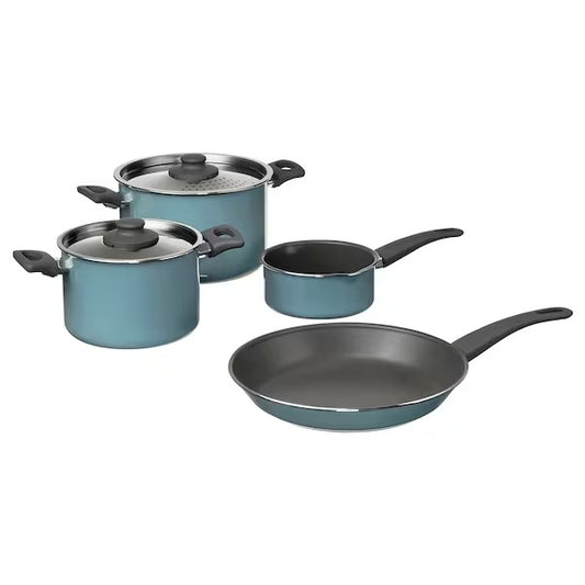 IKEA HEMLAGAD 6-piece cookware set, grey/grey-blue | IKEA Cookware sets | Eachdaykart Global