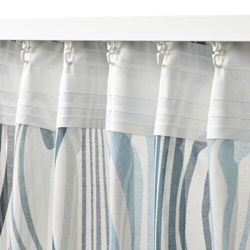 IKEA KLIPPNEJLIKA Curtains, 1 pair, white/blue, 145x250 cm (57x98 ") | IKEA Curtains | Eachdaykart