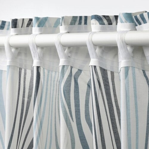IKEA KLIPPNEJLIKA Curtains, 1 pair, white/blue, 145x250 cm (57x98 ") | IKEA Curtains | Eachdaykart