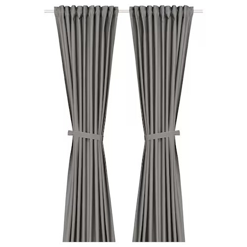 IKEA LENDA Curtains with tie-backs, 1 pair, dark grey, 140x250 cm (55x98 ") | IKEA Curtains | Eachdaykart