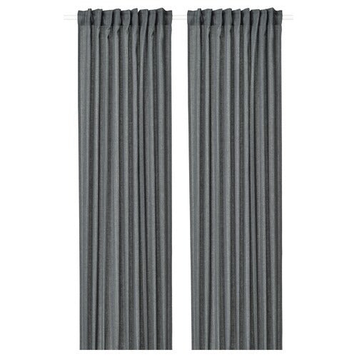 IKEA MILDRUN Curtains, 1 pair, dark grey/striped, 145x250 cm (57x98 ") | IKEA Curtains | Eachdaykart