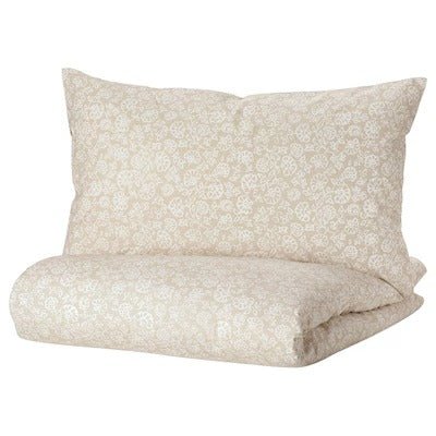 IKEA TRINDSTARR Duvet cover and 2 pillowcases, beige/white, 240x220/50x80 cm (94x87/20x31 ") | IKEA Bed linen | Eachdaykart