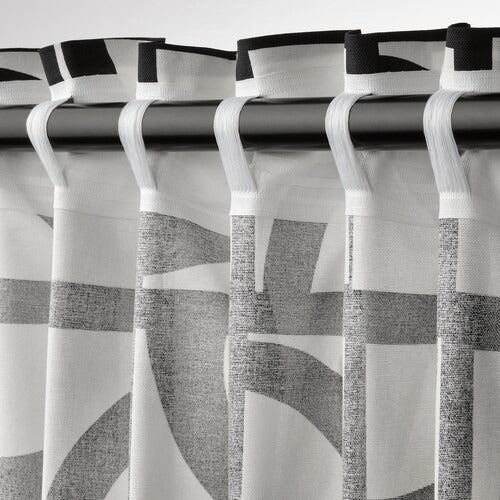 IKEA VINTEROXBAR Curtains, 1 pair, white/black, 145x250 cm (57x98 ") | IKEA Curtains | Eachdaykart