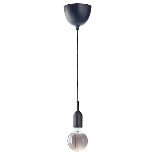 IKEA GRAVACKA / MOLNART Pendant lamp with light bulb, dark blue/grey clear glass, 95 mm (4 ") | IKEA ceiling lights | Eachdaykart