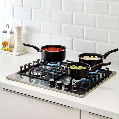 IKEA KAVALKAD Saucepan, set of 3, black | IKEA Pots & sauce pans | Eachdaykart