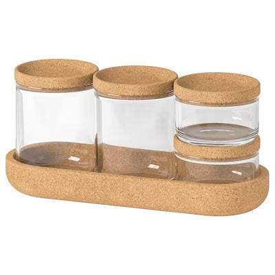 IKEA SAXBORGA Jar with lid and tray, set of 5, glass cork | IKEA Bathroom boxes & baskets | IKEA Storage boxes & baskets | IKEA Small storage & organisers | Eachdaykart