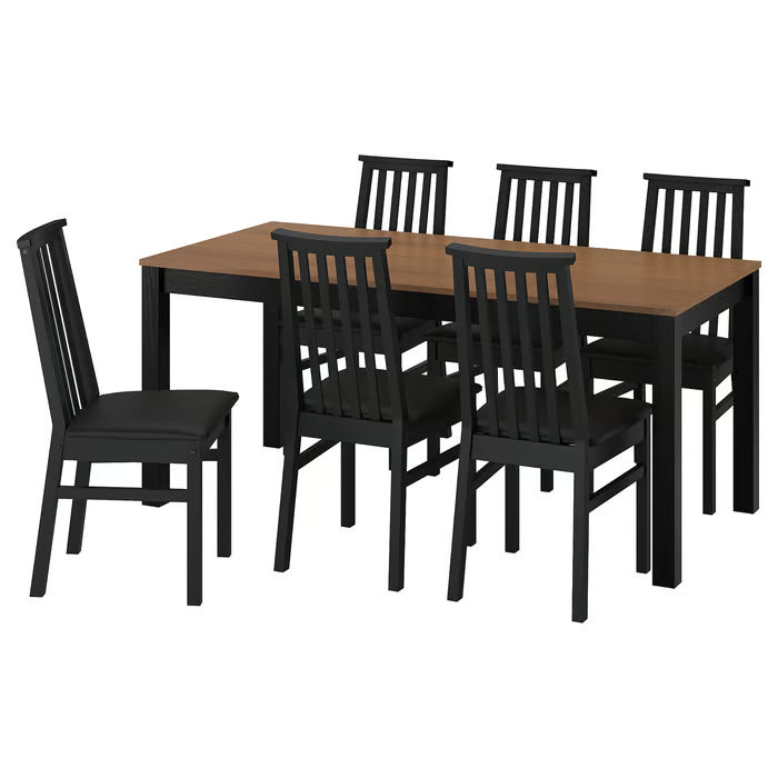 IKEA ÅLHULT / ÅLHULT Table and 6 chairs, black/brown/Bomstad black black, 170x80 cm (66 7/8x31 1/2 ")