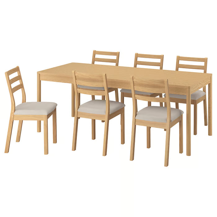 IKEA TONSTAD / TONSTAD Table and 6 chairs, oak veneer/oak effect Fridtuna light beige, 200x85 cm (78 3/4x33 1/2 ")