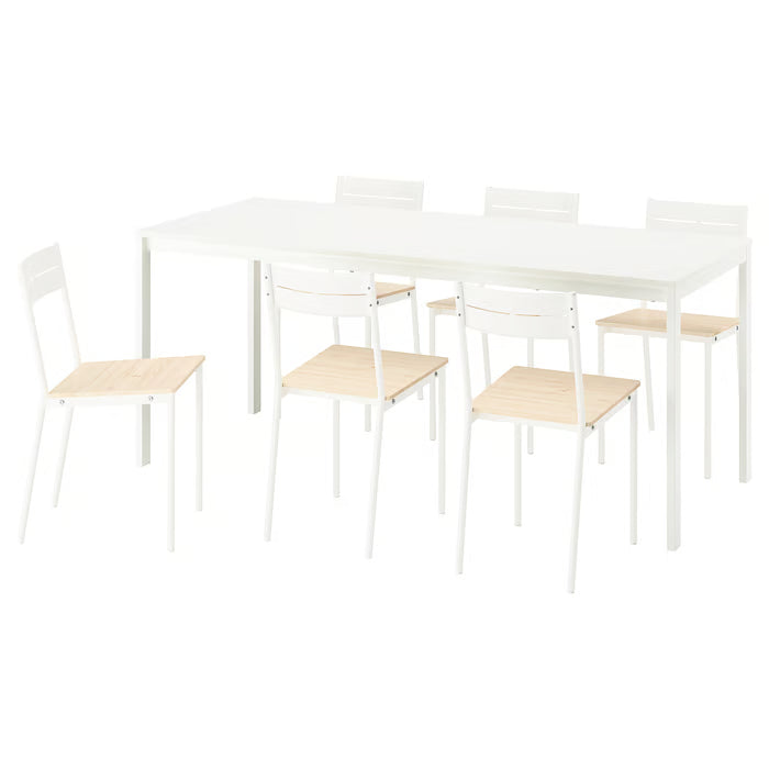 IKEA VIHALS Table and 6 chairs, white/white pine, 120/180x74 cm (47 1/4/70 7/8x29 1/8 ")