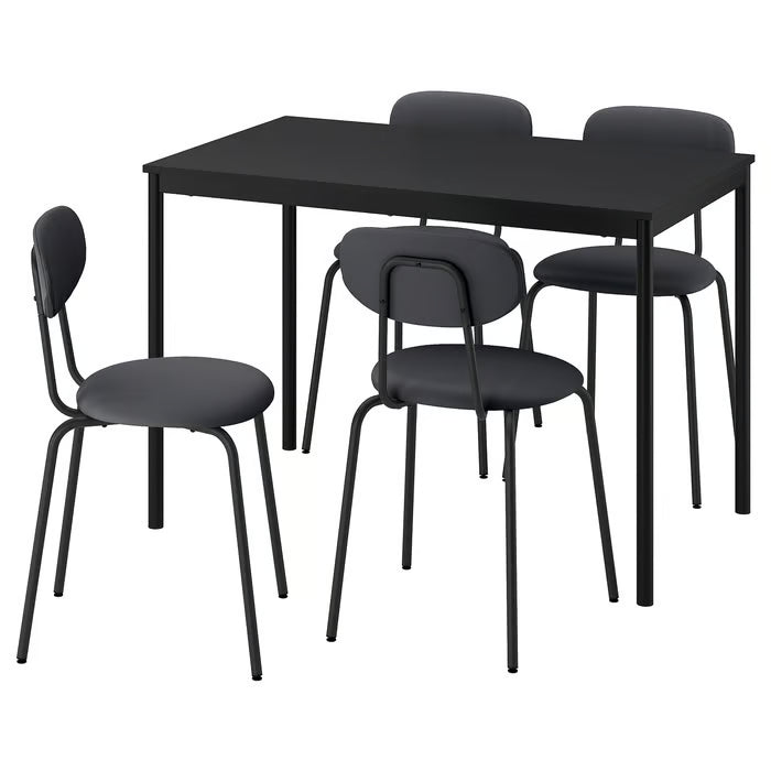 IKEA SANDSBERG Table and 4 chairs, black black/Remmarn anthracite anthracite, 110x67 cm (43 1/4x26 3/8 ")