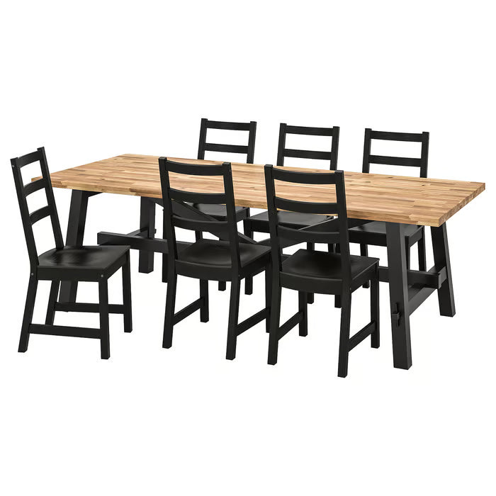 IKEA SKOGSTA / NORDVIKEN Table and 6 chairs, acacia/black, 235x100 cm (92 1/2x39 3/8 ")