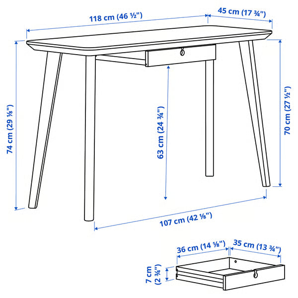 IKEA LISABO Desk, ash veneer, 118x45 cm (46 1/2x17 3/4 ")