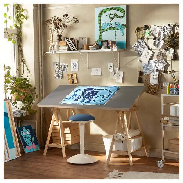 IKEA LAGKAPTEN / MITTBACK Desk, grey/wood effect birch, 140x60 cm (55 1/8x23 5/8 ")