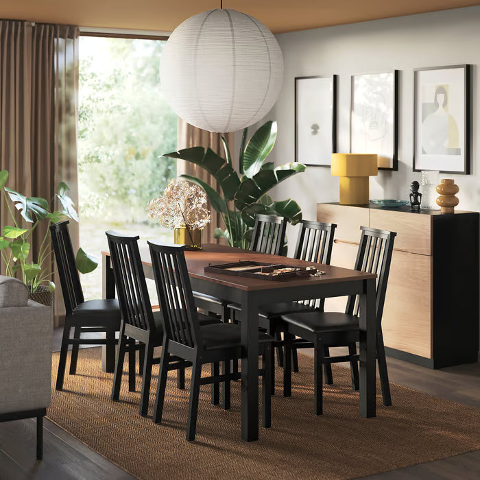 IKEA ÅLHULT / ÅLHULT Table and 6 chairs, black/brown/Bomstad black black, 170x80 cm (66 7/8x31 1/2 ")