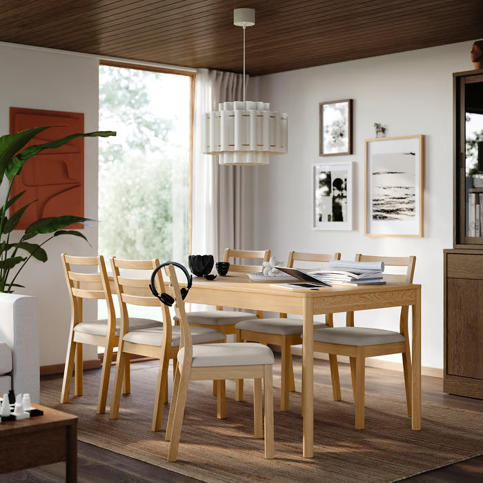 IKEA TONSTAD / TONSTAD Table and 6 chairs, oak veneer/oak effect Fridtuna light beige, 200x85 cm (78 3/4x33 1/2 ")