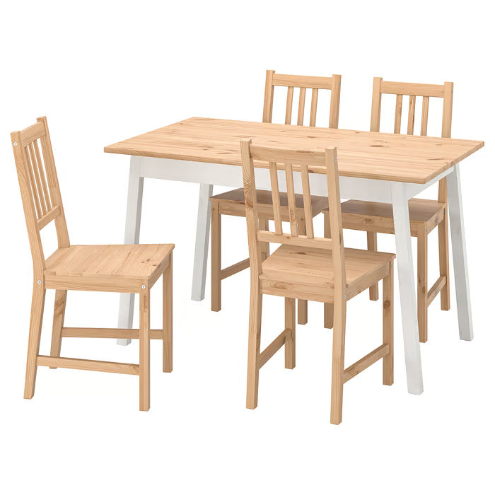 IKEA PINNTORP / PINNTORP Table and 4 chairs, light brown stained white stained/light brown stained, 125 cm (49 1/4 ")