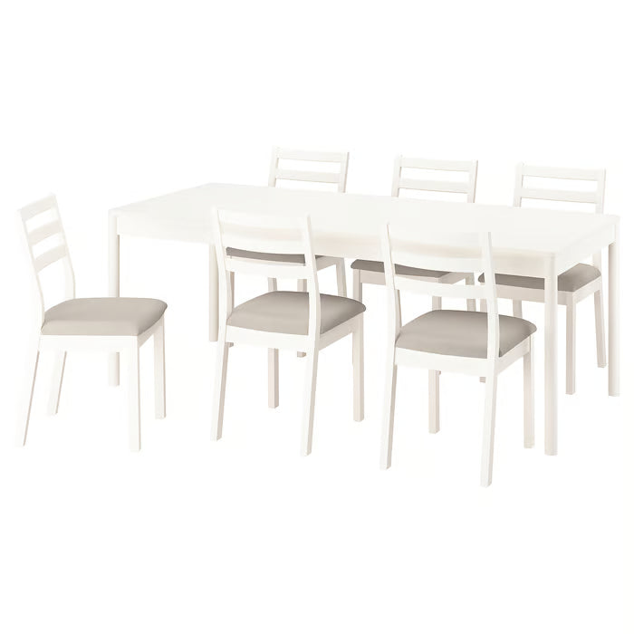 IKEA TONSTAD / TONSTAD Table and 6 chairs, off-white/off-white Fridtuna light beige, 200x85 cm (78 3/4x33 1/2 ")