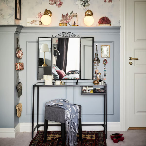 IKEA VITTSJÖ Laptop table, black-brown/glass, 100x36 cm (39 3/8x14 1/8 ")