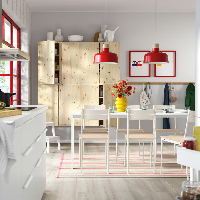 IKEA VIHALS Table and 6 chairs, white/white pine, 120/180x74 cm (47 1/4/70 7/8x29 1/8 ")