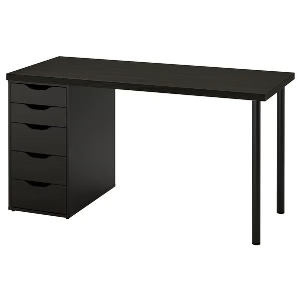 IKRA LAGKAPTEN / ALEX Desk, black-brown, 140x60 cm (55 1/8x23 5/8 ")