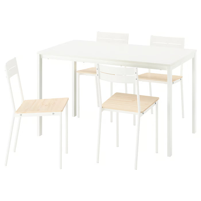 IKEA VIHALS Table and 4 chairs, white white/white pine, 125x74 cm (49 1/4x29 1/8 ")