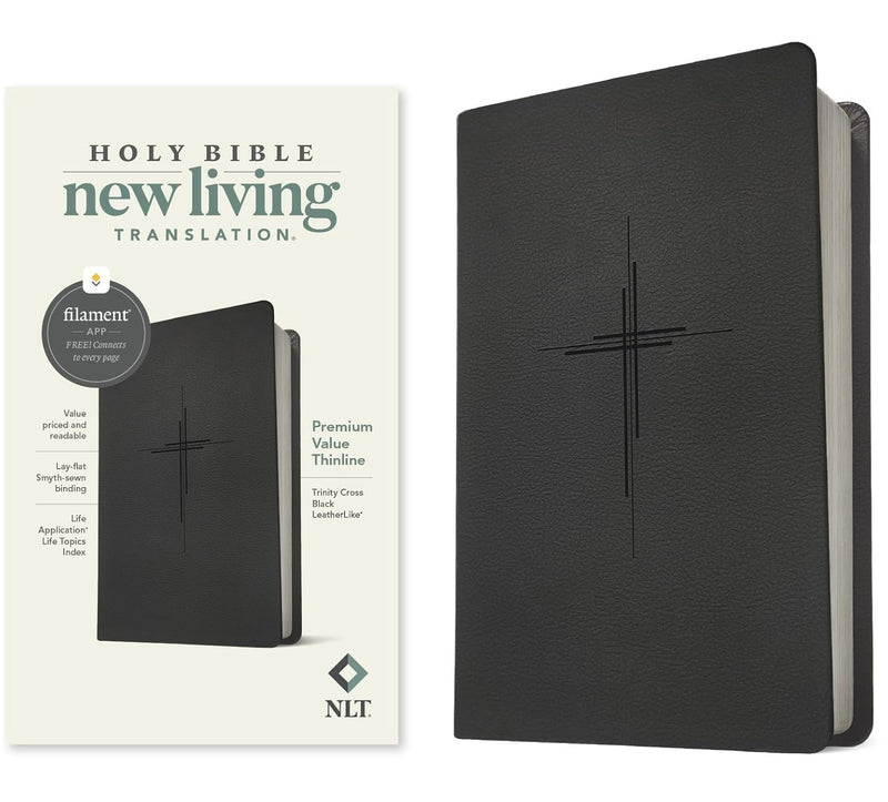Holy Bible: New Living Translation, Trinity Cross Black, LeatherLike, Premium Value Thinline, Filament-Enabled Edition by Tyndale