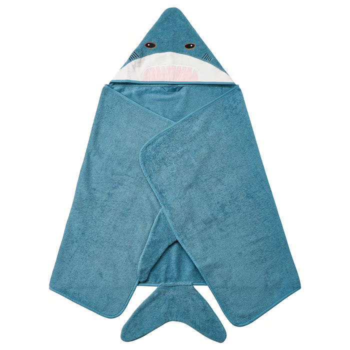 IKEA BLAVINGAD Towel with hood, shark-shaped/blue-grey, 70x140 cm (28x55 ")
