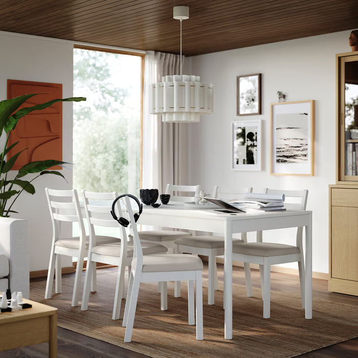 IKEA TONSTAD / TONSTAD Table and 6 chairs, off-white/off-white Fridtuna light beige, 200x85 cm (78 3/4x33 1/2 ")