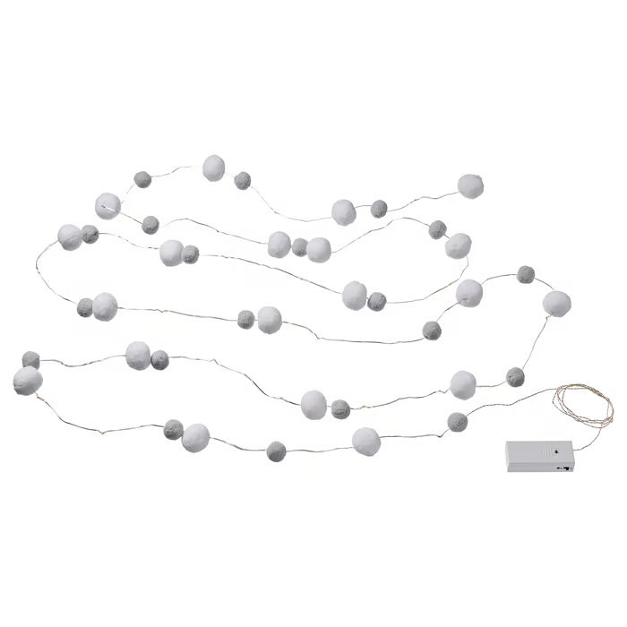 IKEA AKTERPORT LED lighting chain with 40 lights, battery-operated mini/pompon white/grey