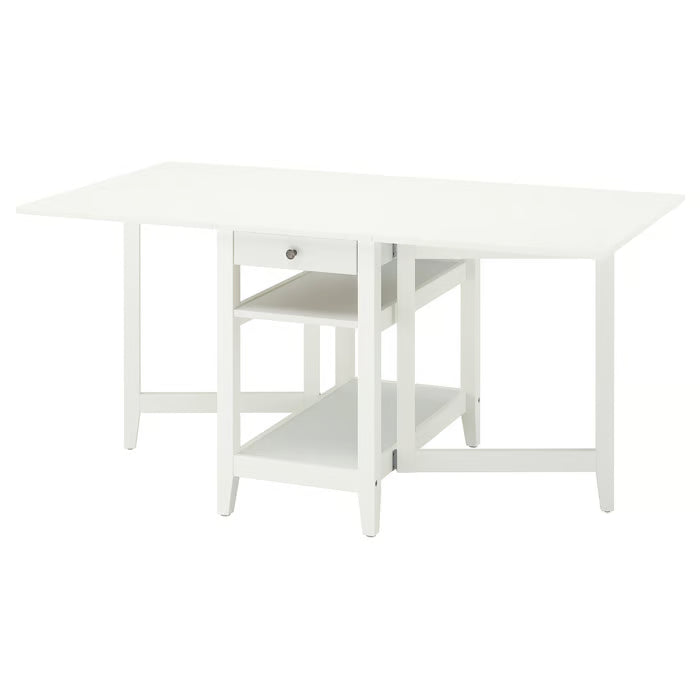 IKEA Näsinge Gateleg table with storage, white, 48/104/159x85 cm (18 7/8/41/62 5/8x33 1/2 ")