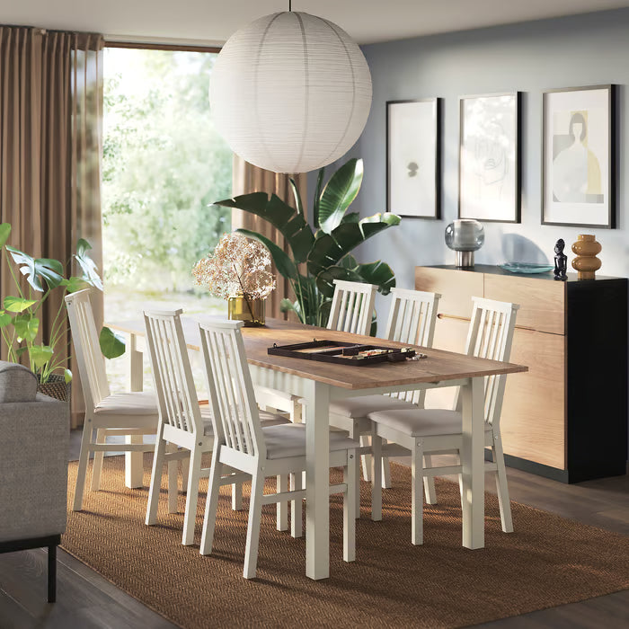 IKEA ALHULT / ÅLHULT Table and 6 chairs, beige/brown/Kabusa light beige beige, 170/220x80 cm (66 7/8/86 5/8x31 1/2 ")