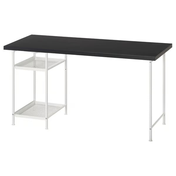 IKEA LAGKAPTEN / SPÄND Desk, black-brown/white, 140x60 cm (55 1/8x23 5/8 ")