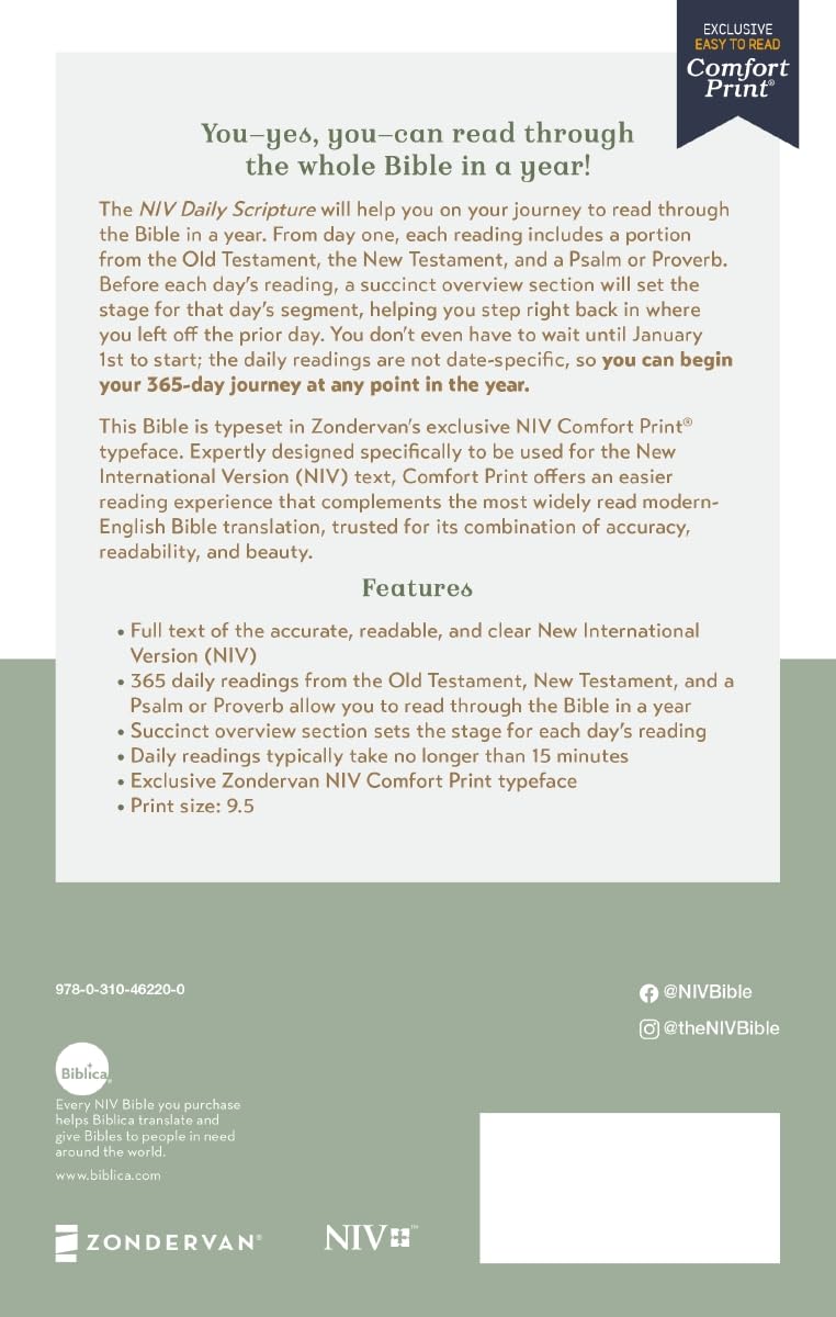 NIV Daily Scripture: Comfort Print – White/Sage by Zondervan