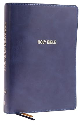 NKJV, Foundation Study Bible, Large Print, Leathersoft, Blue, Red Letter, Thumb Indexed, Comfort Print by Thomas Nelson